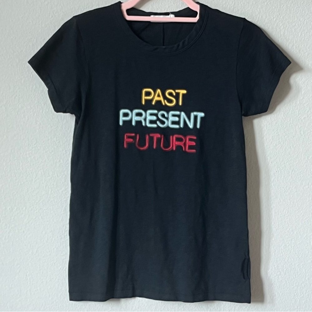 Rag & Bone Past Present Future Black Tee Shirt Cotton Short Sleeve Size XS/TP